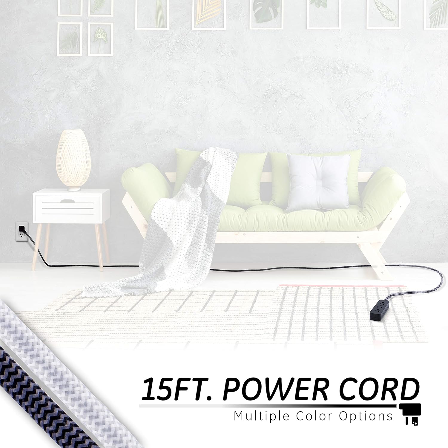 GE Designer Extension Cord with Surge Protection, Braided Power Cord, 15 ft, 3 Grounded Outlets, Flat Plug, Premium, Black/Grey, 44237: Electronics