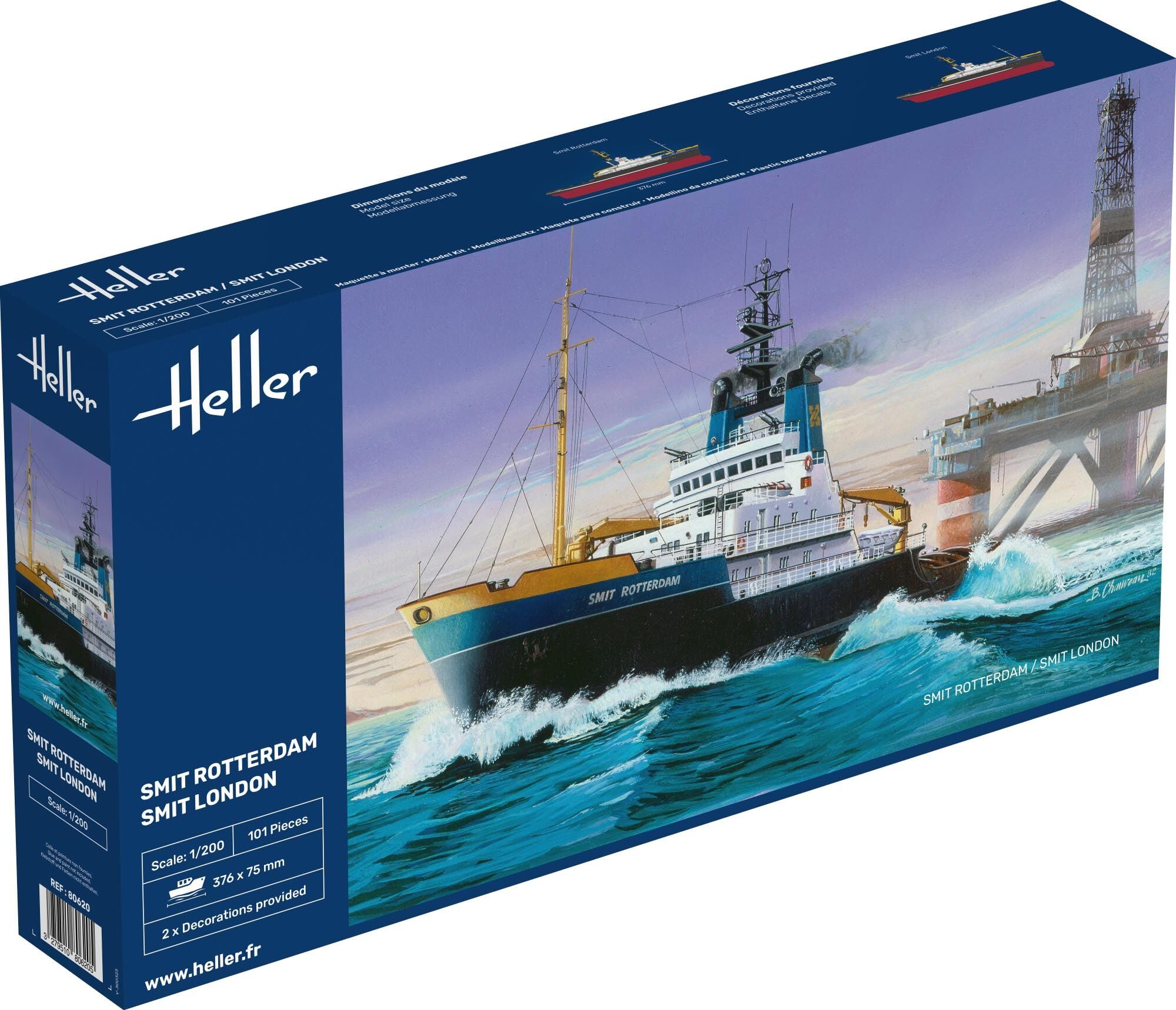 Heller 80620 "Smitt Rotterdam/London Plastic Model Kit, 1:200 Scale, White With Green and Red
