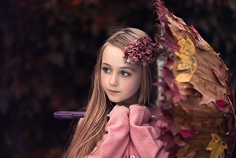 Posterhouzz Child Little Girl Umbrella Leaf Blue Eyes Bokeh Blonde