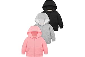Cooraby 3 Pieces Baby and Toddler Girls Fleece Full-Zip Hoodies Lightweight Jacket with Pockets Winter Coat for Baby Girls