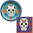 PDE Party, Sugar Skull Day of The Dead Party Supplies Bundle Includes Paper Plates and Napkins for 20 People Dia De Los Muertos Design