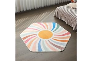 Topotdor Sun Rainbow Boho Hexagon Kids Rug,Ultra Soft Washable Princess Tent Rug Bohemian Decor Area Rug for Playpen Bedroom Living Room Nursery