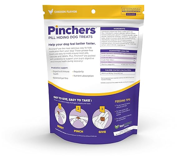 VETRISCIENCE EXTRA LARGE PINCHERS PILL HIDERS CHEWS, NON-GREASY PILL WRAP WITH PROBIOTICS FOR DOGS, DISGUISE PILLS, CAPSULES AND TABLETS, SOFT AND CHEWY, GUT AND IMMUNE HEALTH, CHICKEN, 2 PACK