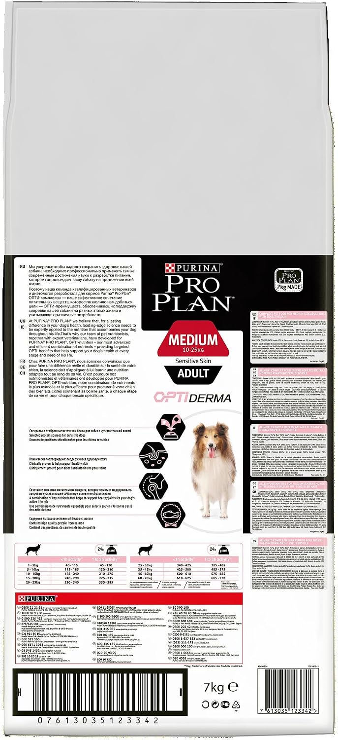 Pro Plan Purina Medium Adult Sensitive Skin Dog Food with Optiderma, Rich in Salmon, 7 kg, Dry Food for Medium Adult Dogs - Image 4