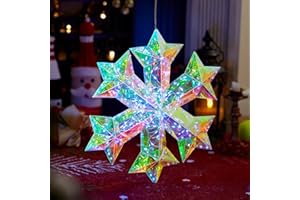 JOIEDOMI Lighted Prismatic Iridescent Christmas Decorations with LED Lights, USB Powered Indoor Christmas Decoration, 15 inch Iridescent Xmas Decor for Party Holiday Desktop, Multicolor Snowflake