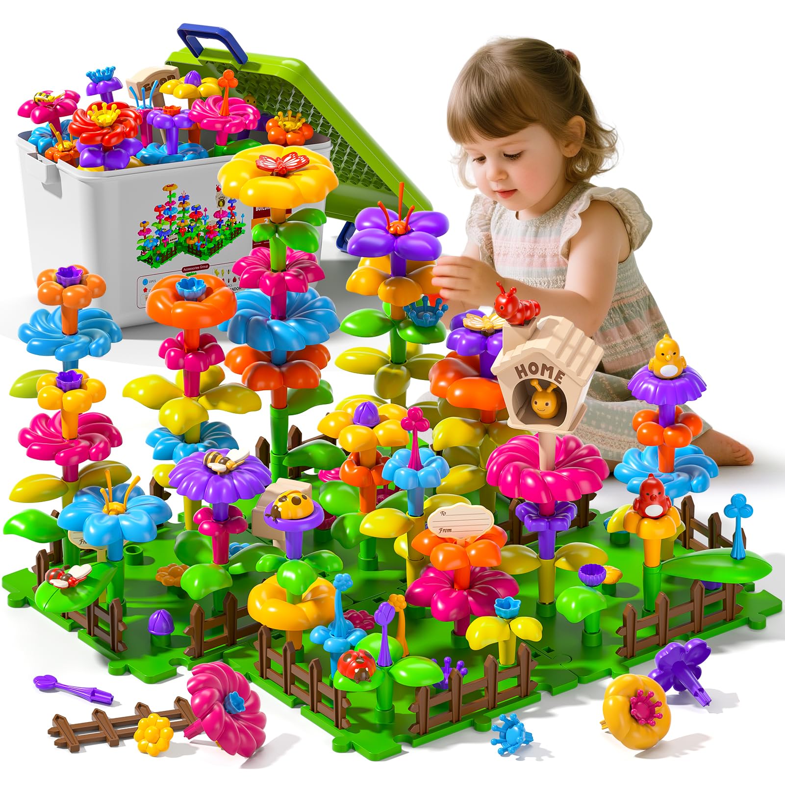 Photo 1 of 112 Pcs Flower Garden Toy,Toddler Girl Toys 3-4 Years Old Girls Gardening Building Gifts Set Best Educational Learning Fine Diy Crafts Stem Construction Stacking Kit,for 3 4 5 6 7 Year Kids Birthday