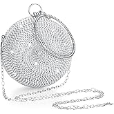 Saintrygo Disco Ball Round Purse for Women Silver Circle Crystal Clutch Rhinestone Evening Tassel Long Chain Handbag 4.72 Inch Lady Wedding Engagement Decoration Disco Party Gift Supplies