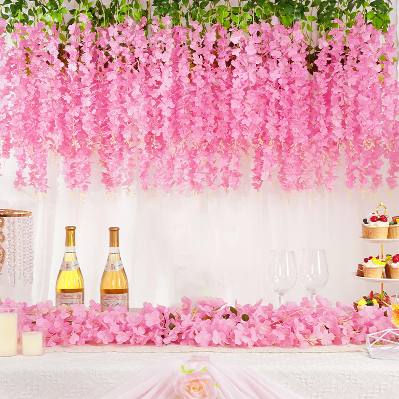 Photo 1 of 28 Pack Wisteria Hanging Flowers, Fake Hanging Flowers Artificial Flowers for Wedding Arch Party Home Backdrop Wall Decorations