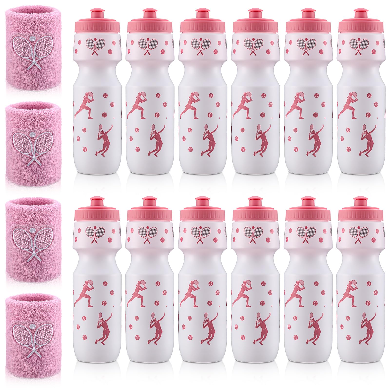 Photo 1 of Talltalk 16 Pcs Tennis Gifts for Women Girls Tennis Water Bottles Wrist Sweatbands Bulk 24 oz Plastic Reusable Water Cups for Sports Player Lovers Team Gifts Party Favors Accessories