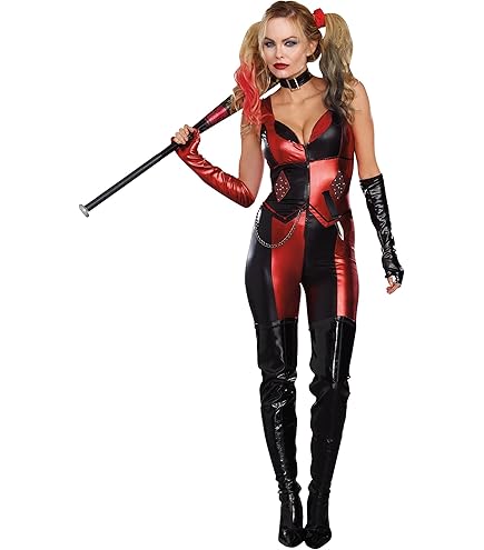 Spirit Halloween Adult Harley Quinn Red and Black Dress Costume
