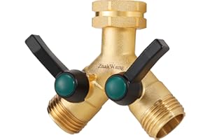 ZAAKWANG Garden Hose SplitterHigh Flow, Y-Way Distributor, Heavy Duty Solid Brass 3/4" GHT Water Inlet, Garden Faucet Splitter, Full Flow Hose Splitter with 2 More Colors Comfortable Extension Handles