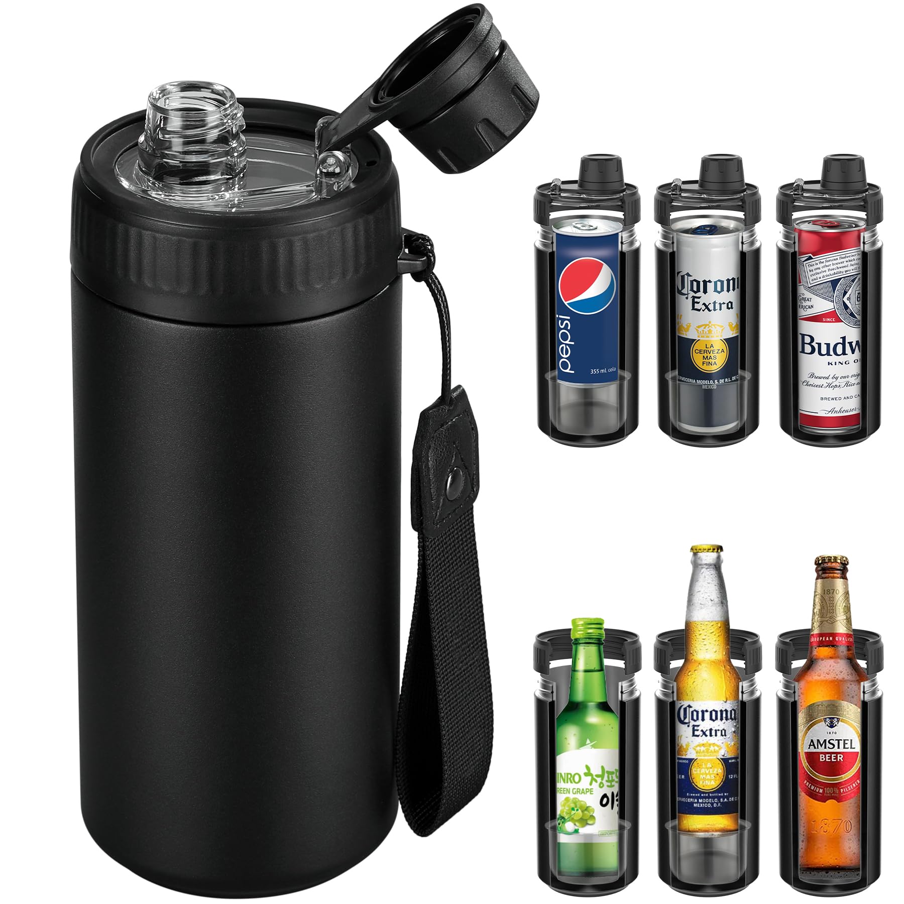 Photo 1 of JoyYum Universal Can Cooler, Fits All - For Regular 12 & 16 oz or Slim-Size Bottles - 48-Hour Fizz Retention - 24-Hour Ice-Cold - Double-Walled Stainless Steel (Black)