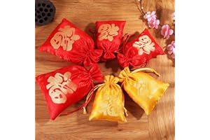 LOONELO LOONEO Good Luck Fortune Bag, Chinese New Year Gift Fortune Drawstring Bag, Embroidered Lucky Silk Style Brocade Pouch for Jewelry Gold Coin Product Packing Spring Festival Decorations (Mixed)