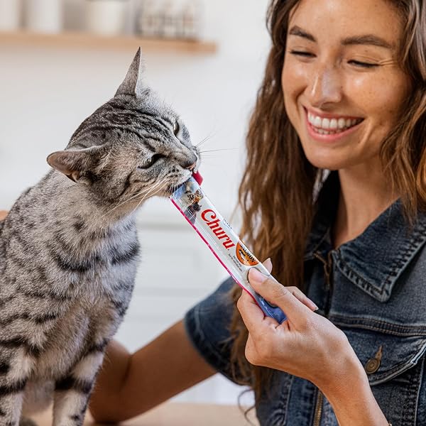 INABA SALMON CHURU CAT TREATS, LICKABLE, SQUEEZABLE CREAMY PURÉE CAT TREAT WITH GREEN TEA EXTRACT & TAURINE, 0.5 OUNCES EACH TUBE, 20 TUBES, SALMON & TUNA VARIETY BOX