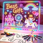 LED Note Board with 8 Colors 6 Modes -13.7"X10" Acrylic Dry Erase Board, Led Drawing Board Includes Adapter, 14 Markers, Tracing Paper, Sketching Gifts for Kids/Girls/Teens