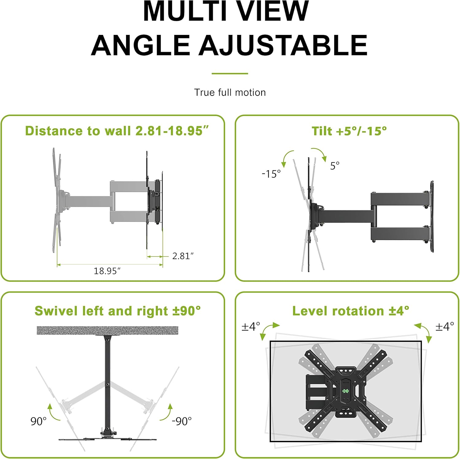 USX MOUNT Full Motion Swivel Articulating Tilt TV Wall Mount Bracket for 26-55" LED, OLED and 4K TVs, TV Mount Fit for 32, 40, 50 TV with VESA Up to 400x400mm-Weight Capacity Up to 60lbs: Home Audio & Theater