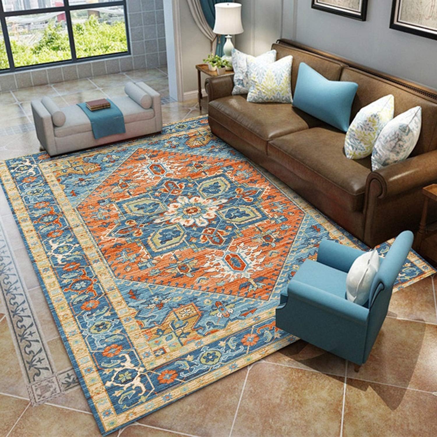 Vintage Persian Rugs Polyester Distressed, Moroccan-style Carpets Living Room, Coffee Table, Dining Room, Bedside American Home Mat, Regional Rugs, Various Sizes (Size : 80x160cm)