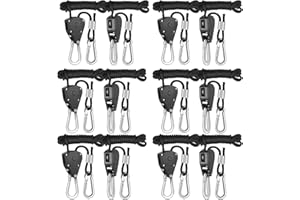iPower GLROPEX6 6-Pair 1/8 Inch 8-Feet Long Heavy Duty Adjustable Rope Clip Hanger (150lbs Weight Capacity) Reinforced Metal Internal Gears, 6 Pack, black