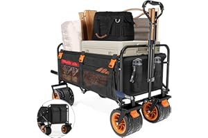 Highpro Heavy-Duty Folding Beach Cart with Extra Large 150L Capacity, 360° Locking Brakes, Waterproof Fabric, and 6 Storage Pockets – Holds Up to 320 lbs for Camping, Beach, and Outdoor Use