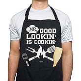 VAGAVY 100% Cotton, Black Funny Aprons for Men, Dad, Husband - Birthday, Father’s Day Grilling Gifts for Papa, Husband.