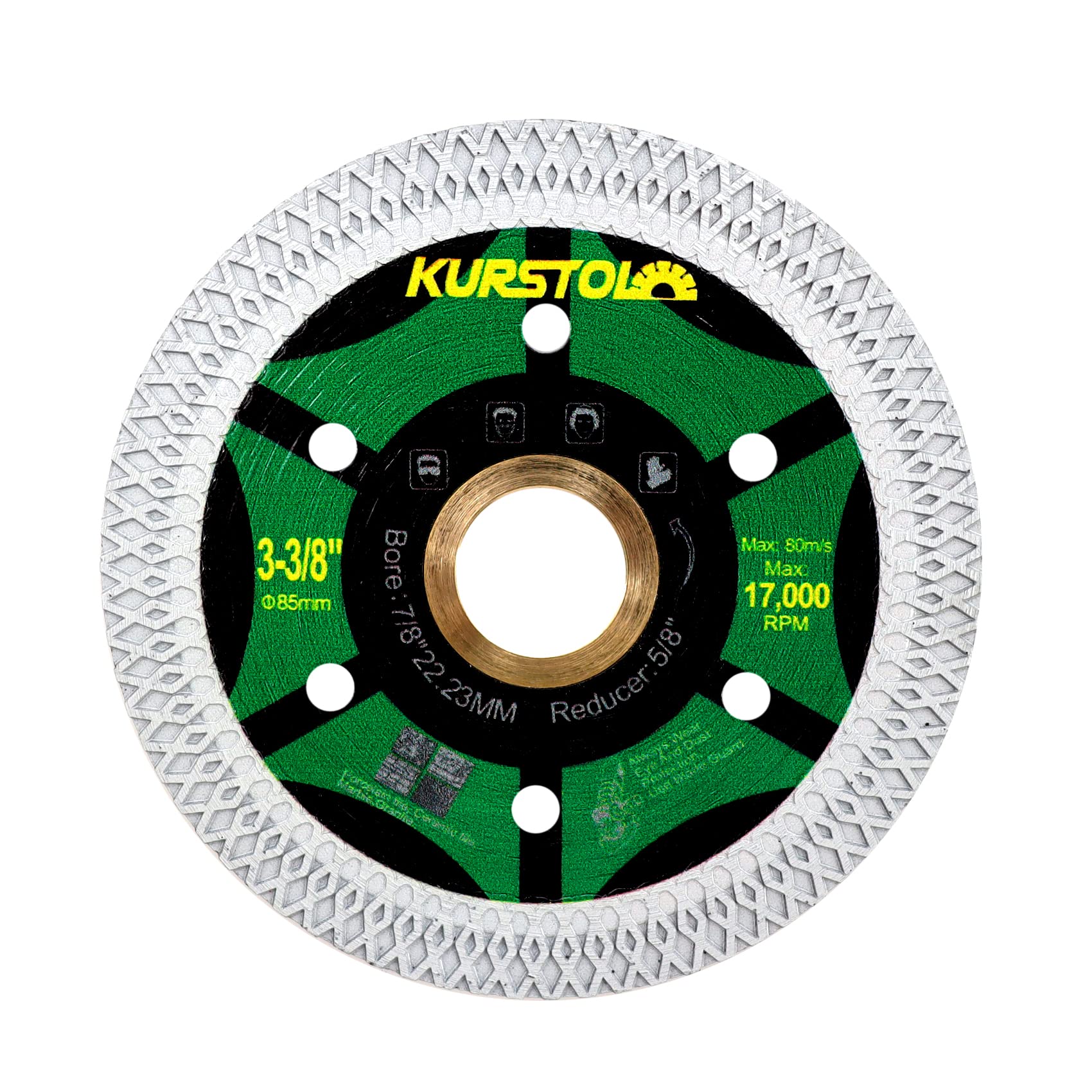 KURSTOL Diamond Tile Cutting Disc - 85mm Super Thin Diamond Cutting Wheel, Bore 22.23-15.875mm for Porcelain Tile Ceramic Marble Granite