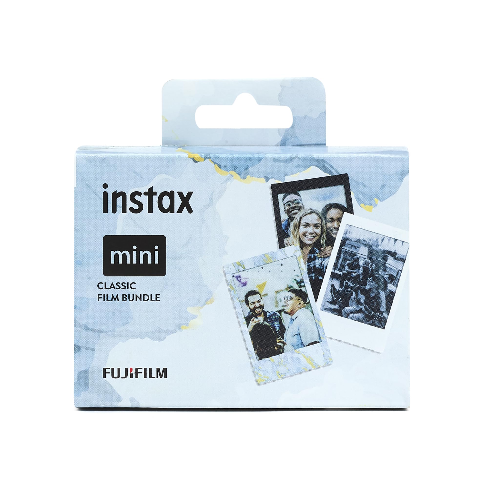 instax Limited edition 3 pack Classic mini film bundle, Black & Blue Marble frames, plus Monochrome film, pack contains 3 x 10 shot film cartridges — image 1