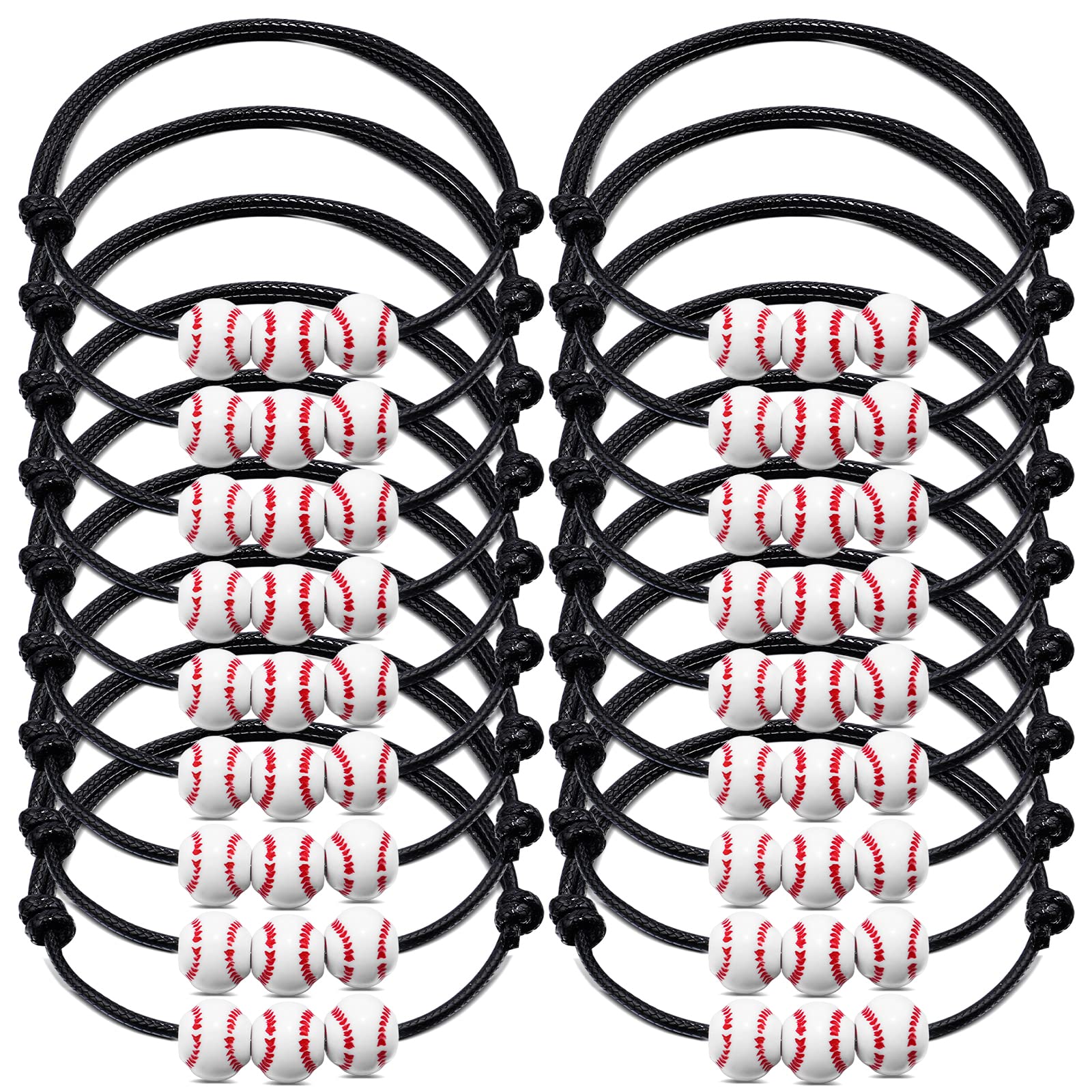 HLenyoy 20Pieces Baseball Charm Bracelets Friendship Bracelets for Kids Boys Men Adjustable Inspirational Bracelets Baseball Party Favors Gift Bag Fillers
