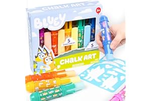 HORIZON GROUP USA Official Bluey Chalk Art, 5-Pack, Vibrant Sidewalk Chalk For Kids, Includes 5 Chalks, Chalk Holders & Reusable Stencil, Outside Toys for Toddlers 1-3, Bluey Birthday Party Supplies, Bluey Toys