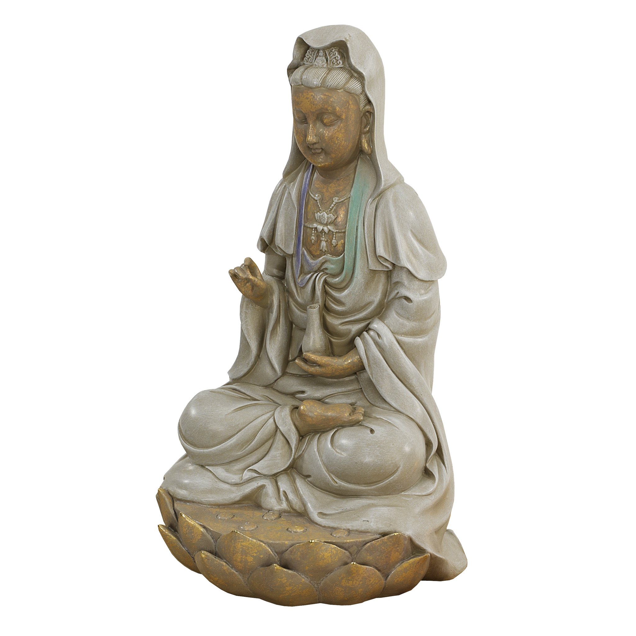 Design Toscano EU1017 Asian Goddess Guan Yin Seated on Lotus Outdoor Garden Statue, Polyresin, 30.5 cm,Full Color