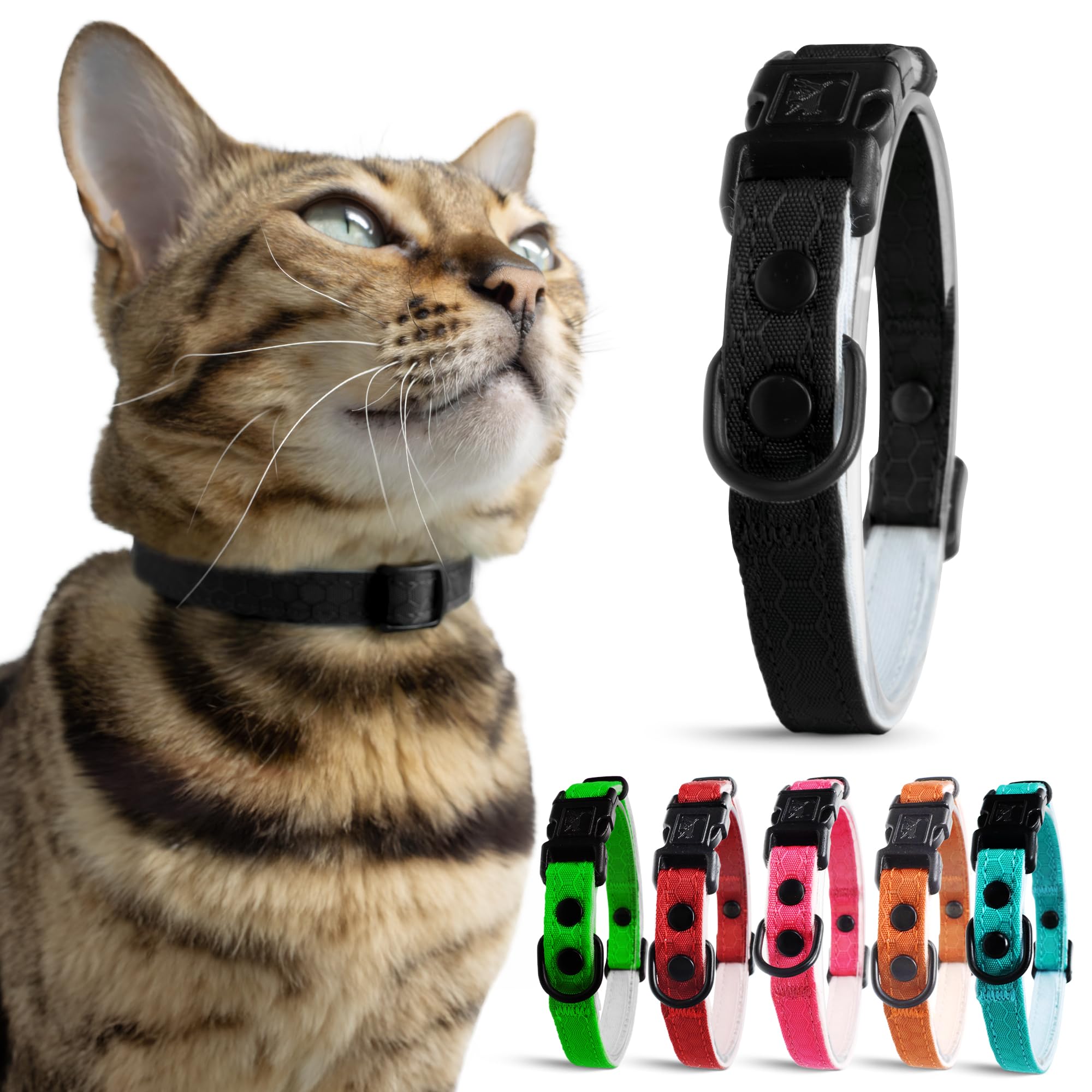 Photo 1 of OutdoorBengal Durable Cat Collar Breakaway with Soft Padding for medium to large cats - Thin Heavy Duty Tactical Fabric, Comfortable, Quick Release Breakaway Cat Collars, No Bell Collar (Black, Adult)