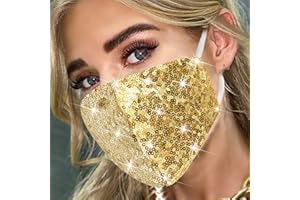 MLGDA Sparkly Sequins Mouth Masc Fashion Designer Glitter Cotton Face Cover With Adjustable Ear Loops Reusable Masquerade Party Nightclub Rave Festival Sequins Face Covering (Gold)