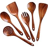 6-Piece Acacia Wood Cooking Utensil Set – Wooden Kitchen Pan Toolset for Nonstick Cookware – Includes Spoons & Spatulas – Non-Scratch, Eco-Friendly Cooking Tools – Everyday Use - Lifetime Replacements