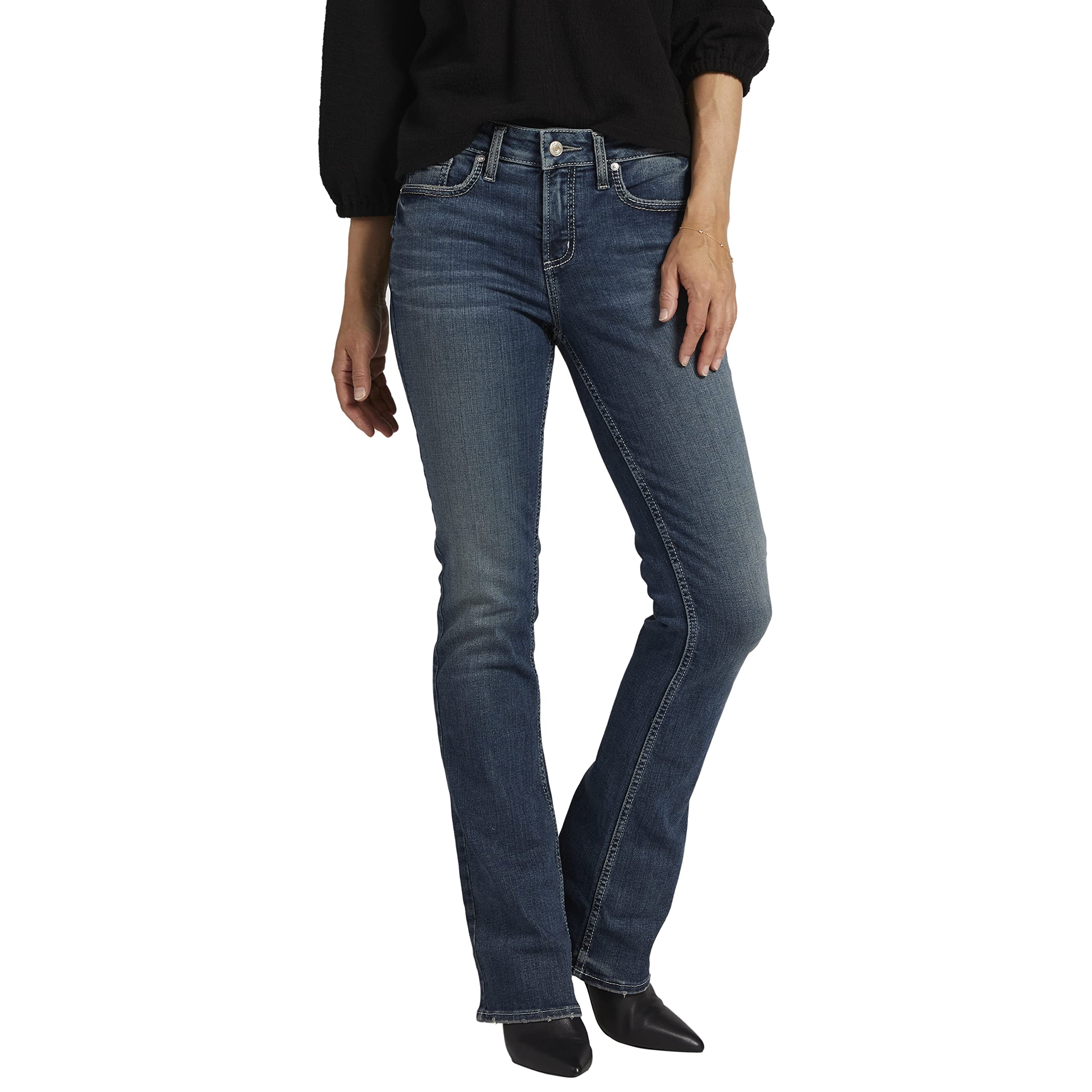 Silver Jeans Co. Women’s Suki Mid Rise Curvy Fit Bootcut Jeans, Med Wash EAE356, 36W x 33L