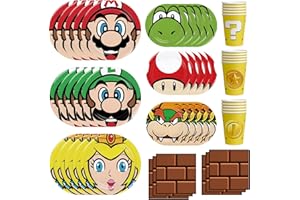 YOPENMOUNE Super Bros Birthday Party Supplies Super Bros 120pcs Disposable Paper Plates and Napkins for Super Bros Party Decorations Cups Tablecloth for Boys Girl Birthday Decor, Serve 30