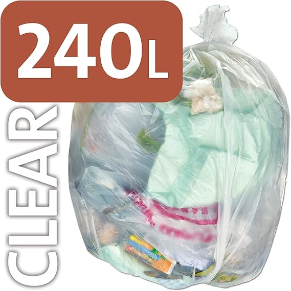 Alina 100 x 240L Polythene Clear HeavyDuty Wheeled Bin Liner/Wheelie