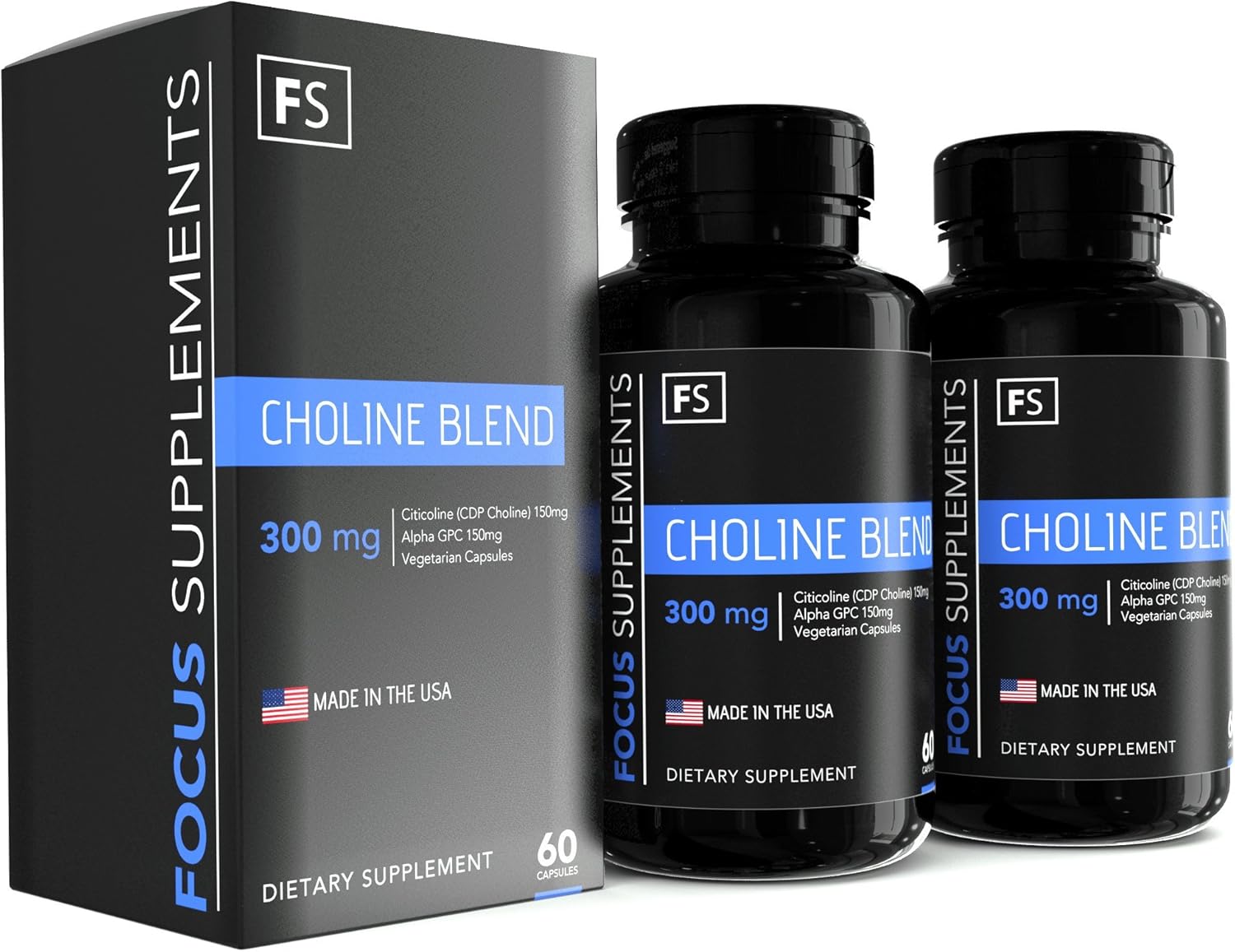 Choline Supplement Blend Citicoline (150mg) + Alpha GPC (150mg) Together Made in