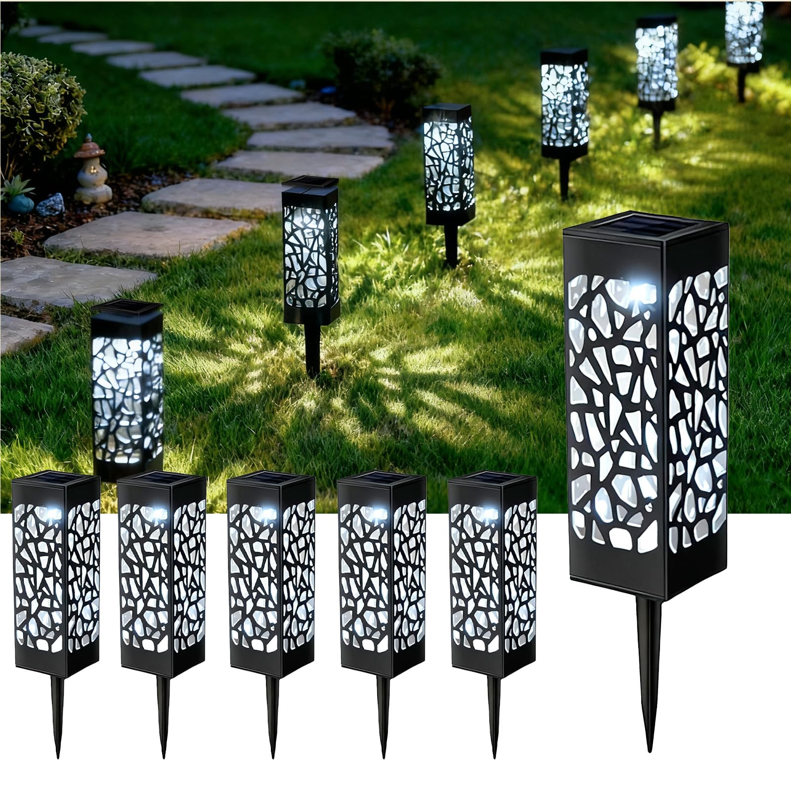 Melofo 6 Pack Pathway Lights Solar Powered IP65 Waterproof Garden Night Light Outdoor Ground Lights Decoration Auto On/Off Lighting for Garden, Lawn, Patio, Yard, Driveway, Stairs, Party, Holiday