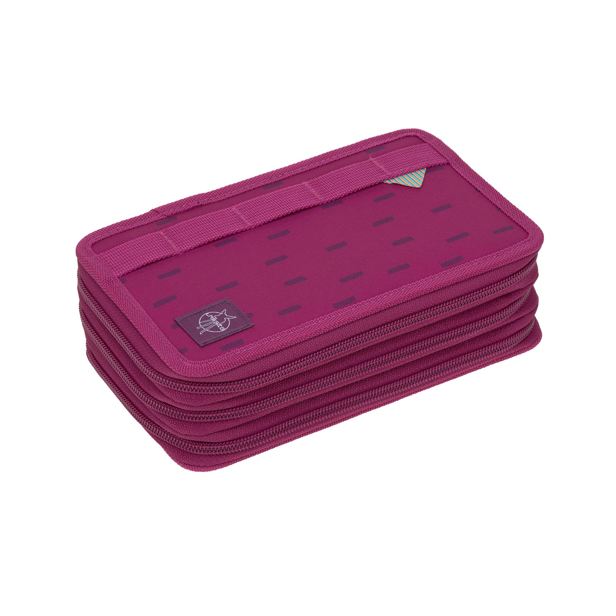 LÄSSIG Pencil Case Filled 20 Pieces/School Triple Pencil Case Unique, Pink