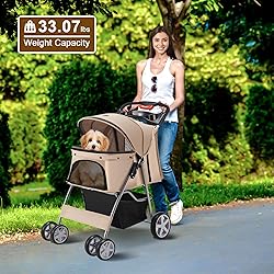 Azaeahom Pet Stroller, 4 Wheels Pet Strolling Cart
