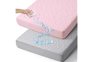 ACRABROS Crib Mattress Protector, 2 Pack Waterproof Toddler Crib Mattress Pads, Universal Fit Quilted Mattress Cover for Boys Girls,Ultra Soft,Gray & Pink
