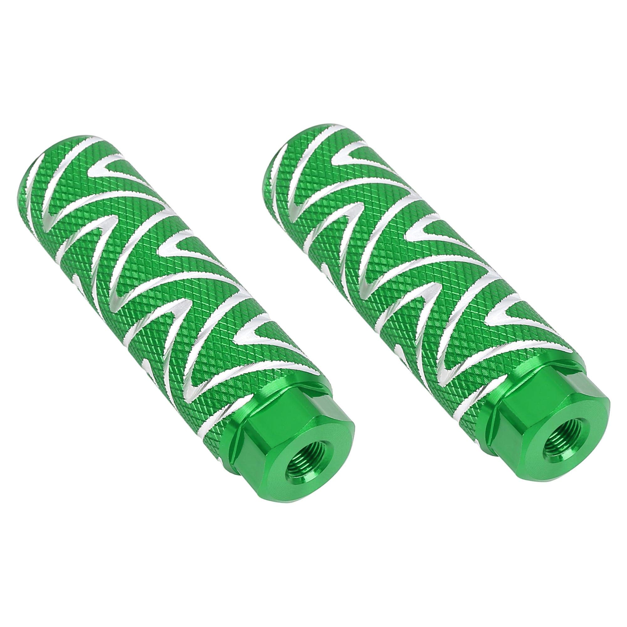 X AUTOHAUX Pair Wave Stripes Bike Foot Pegs Fit 3/8 Inch 100x28mm Green