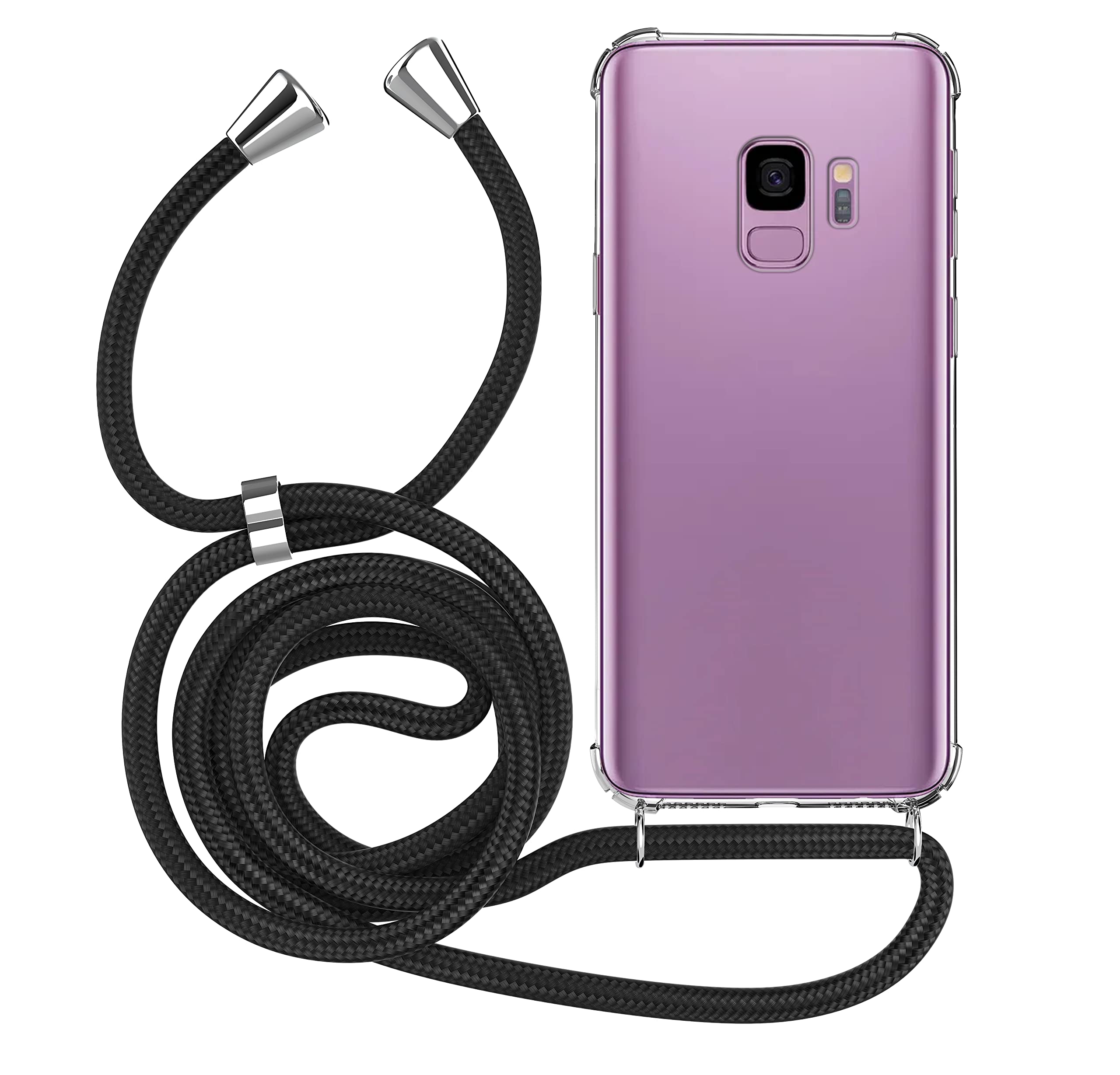 MyGadget Strap Case for Samsung Galaxy S9 - Crossbody Phone Cover - TPU Silicone Case with Neck Holder - Cord Lanyard Carrier with Rope in Black