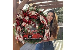 MMONEYAKE Christmas Wreath for Front Door Decoration Funny Christmas Door Decor For Home Farmhouse Indoor Outdoor/Farmhouse/Porch Decorations Rustic Round Wood Wreaths Wall Hanging Holiday Christmas Trees Decor