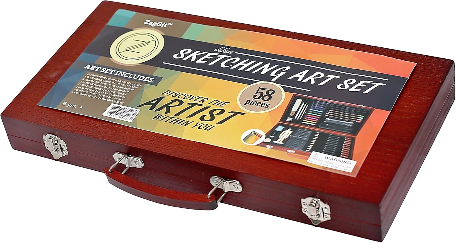 Professional Art Kit Drawing And Sketching Set 58 Piece In Wooden Box Colored Pencils Art Kit For Kids Teens And Adultsgift By Zaggit