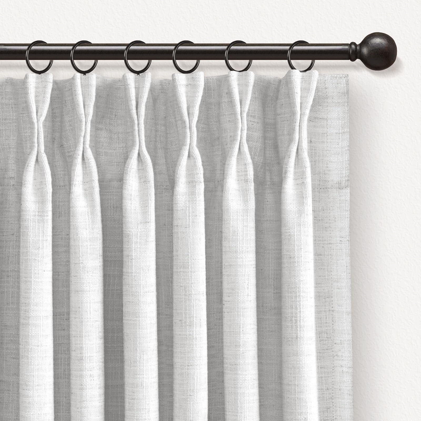 Photo 1 of INOVADAY Pinch Pleated Curtains, 100% Light Blocking Linen Pinch Pleat Blackout Curtains for Bedroom, Thermal Insulated Blackout Drapes 2 Panels Set for Living Room - Greyish BeigeWhite, W40 x L96