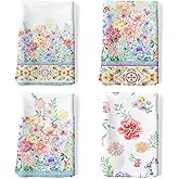 Arquiel Watercolor Floral Tea Towels, Spring Summer Cotton Kitchen Towel 18.9×27.5 inch, Quick Drying Dish Cloth for Party Anniversary Holiday Decoration Housewarming Gifts
