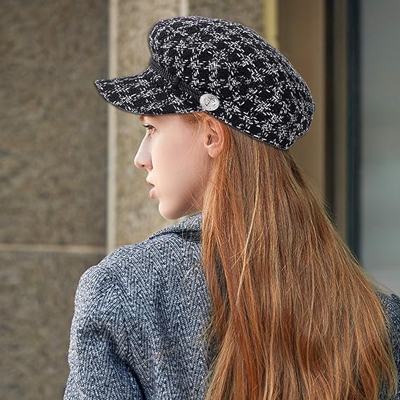 Ladies Houndstooth Cap Women S Short Brim Visor Beret Fashion