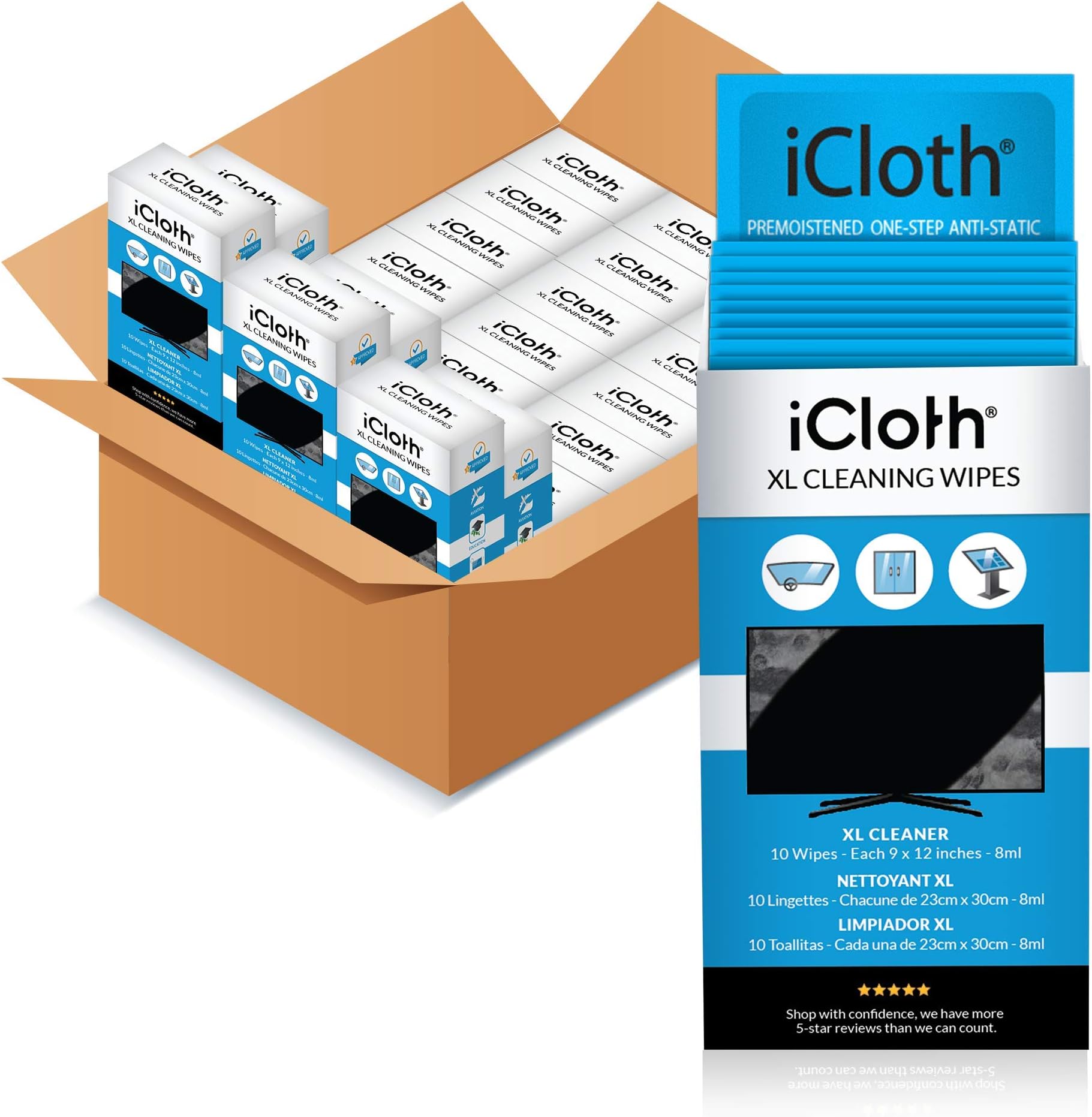 iCloth Lens and Screen Cleaner Pro-Grade Individually Wrapped Wet Wipes, Wipes for Cleaning Small Electronic Devices Like Smartphones and Tablets, Pack of 240