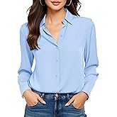 COUXILY Non-Iron & Wrinkle-Free Womens Button Down Shirts with Mulberry Silk Long Sleeve Blouse Casual Work Tops