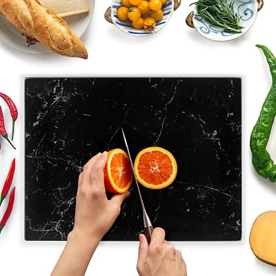 Kitchenville Glass Chopping Board 40x30 cm Black Marble Effect